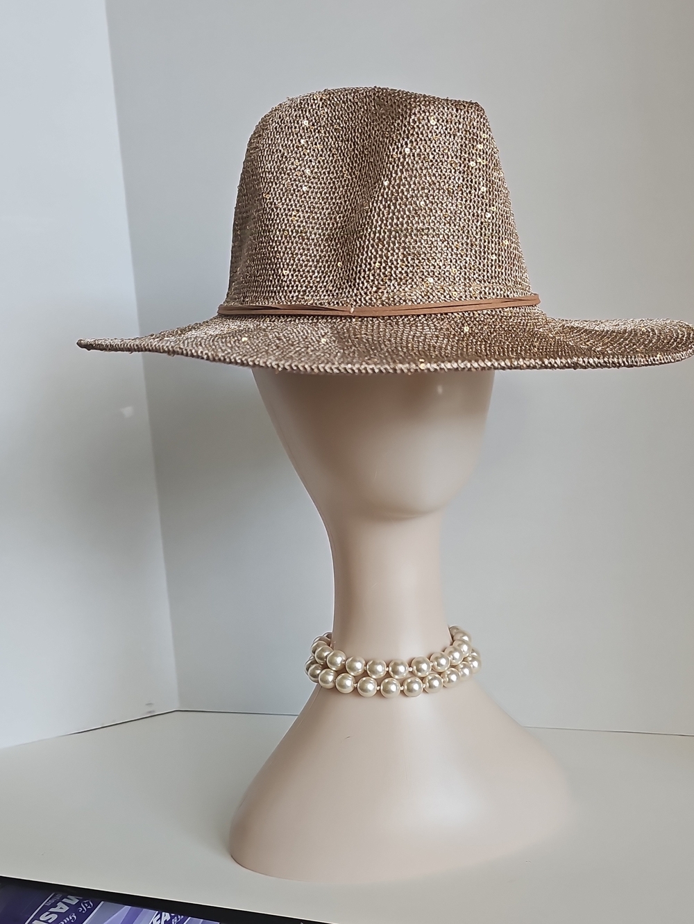 Beloved Millinery Panama Style Sparkling Straw Fedora Hat Women - Neutral Tan